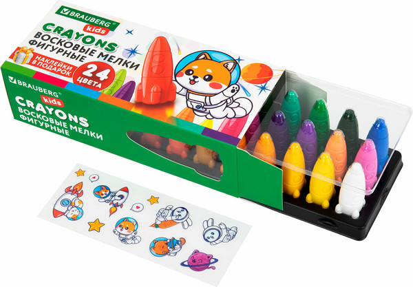 Изображение товара Восковые мелки Brauberg Kids. Ракета. С наклейками / 273083 (24цв)