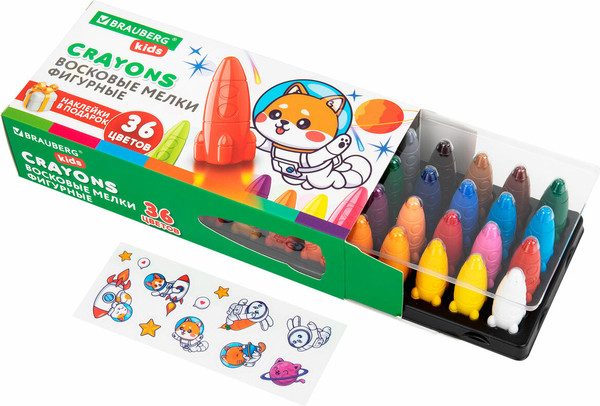 Изображение товара Восковые мелки Brauberg Kids. Ракета. С наклейками / 273084 (36цв)