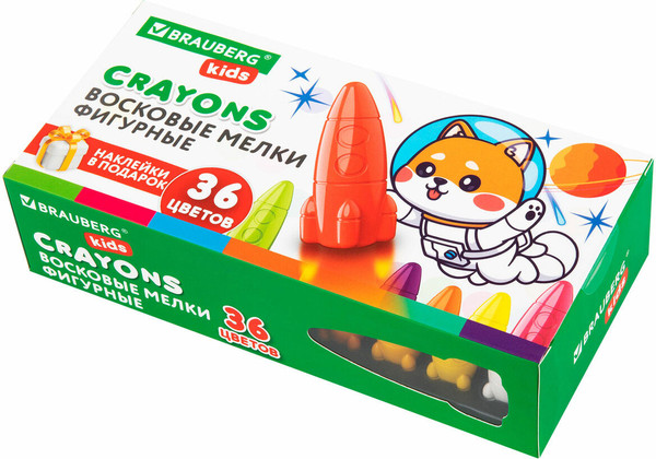Изображение товара Восковые мелки Brauberg Kids. Ракета. С наклейками / 273084 (36цв)