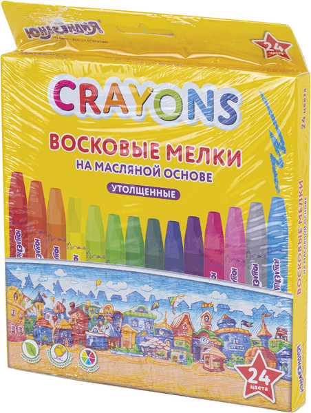 Изображение товара Восковые мелки Юнландия Домики / 273091 (24цв)
