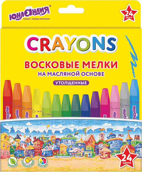 Изображение товара Восковые мелки Юнландия Домики / 273091 (24цв)