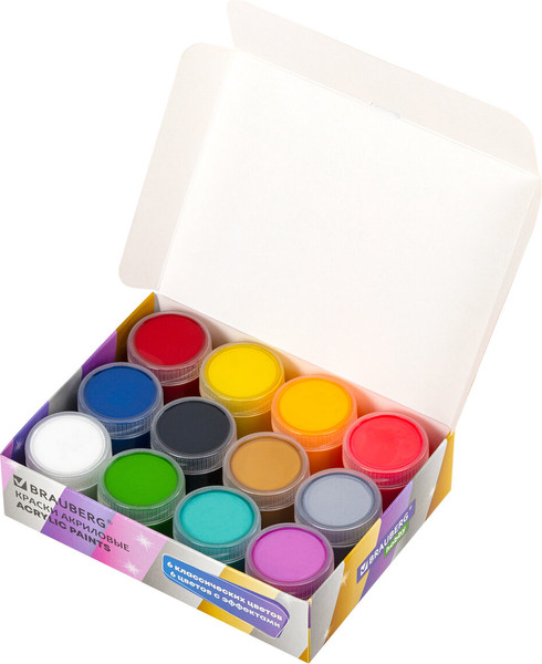Изображение товара Акриловые краски Brauberg Hobby / 192439 (12цв)