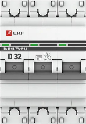 Изображение товара Выключатель автоматический EKF 3P 32А (D) 6кА ВА 47-63 / mcb4763-6-3-32D-pro