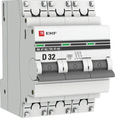 Изображение товара Выключатель автоматический EKF 3P 32А (D) 6кА ВА 47-63 / mcb4763-6-3-32D-pro
