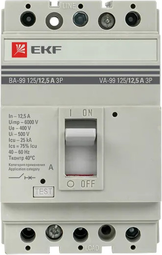 Изображение товара Выключатель автоматический EKF ВА-99 125/12.5А 3P 25кА / mccb99-125-12.5