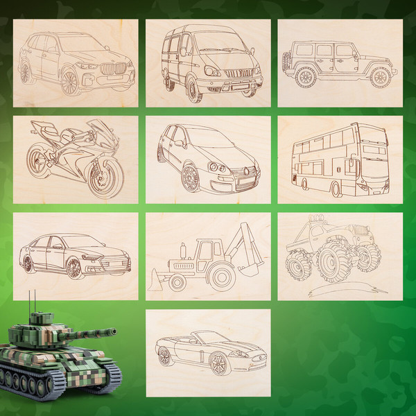 Изображение товара Набор заготовок для творчества Brauberg Hobby. Для выжигания. Транспорт / 665307 (5шт)