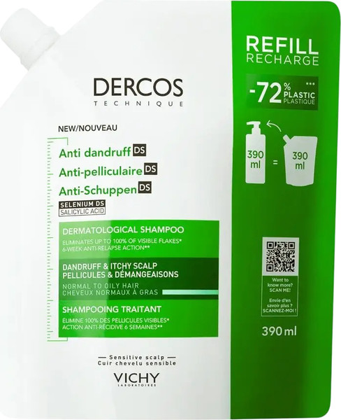 Изображение товара Шампунь для волос Vichy Dercos Против перхоти и себореи д/жирной кожи гол. Сменный блок (390мл)