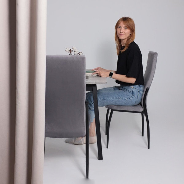 Изображение товара Обеденный стол Мамадома Tirk Radial-110 раздвижной 110-142x70 (серый сланец/черный)