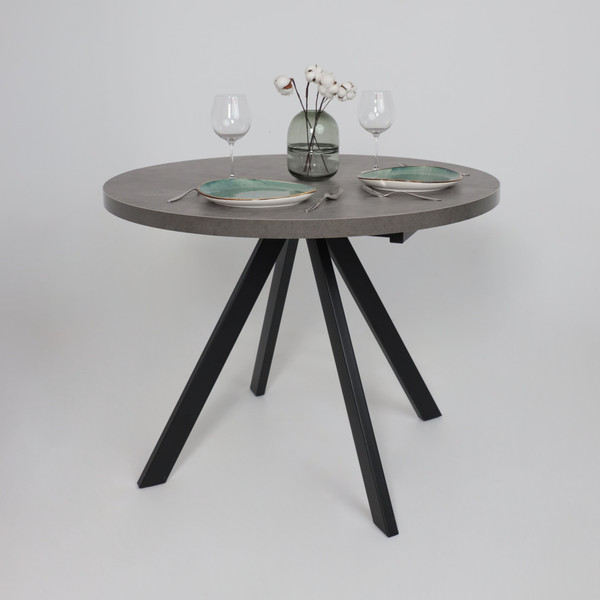 Изображение товара Обеденный стол Мамадома Рондо М-100 круглый раздвижной 100-135 (дымчатая керамика/черный)