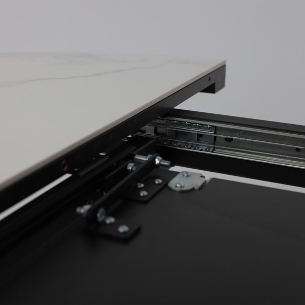 Изображение товара Обеденный стол Мамадома Ronaldo-120 круглый раздвижной 120-160 (Patagonoa Bianco Gloss Premium Cer/черный)