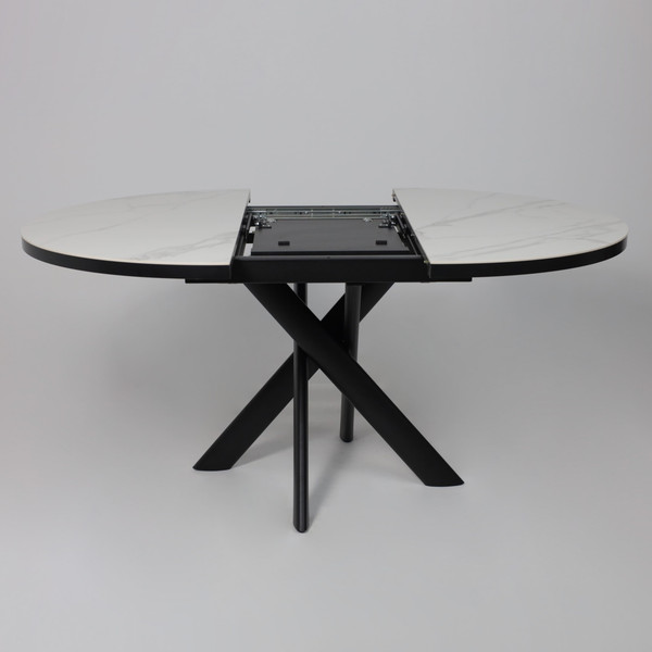 Изображение товара Обеденный стол Мамадома Ronaldo-120 круглый раздвижной 120-160 (Patagonoa Bianco Gloss Premium Cer/черный)