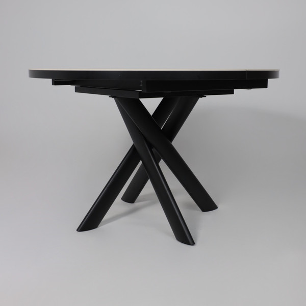 Изображение товара Обеденный стол Мамадома Ronaldo-120 круглый раздвижной 120-160 (Patagonoa Bianco Gloss Premium Cer/черный)