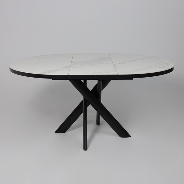 Изображение товара Обеденный стол Мамадома Ronaldo-120 круглый раздвижной 120-160 (Patagonoa Bianco Gloss Premium Cer/черный)