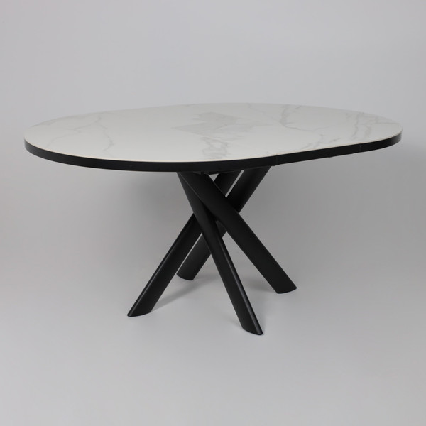 Изображение товара Обеденный стол Мамадома Ronaldo-120 круглый раздвижной 120-160 (Patagonoa Bianco Gloss Premium Cer/черный)