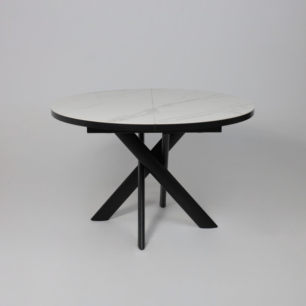 Изображение товара Обеденный стол Мамадома Ronaldo-120 круглый раздвижной 120-160 (Patagonoa Bianco Gloss Premium Cer/черный)