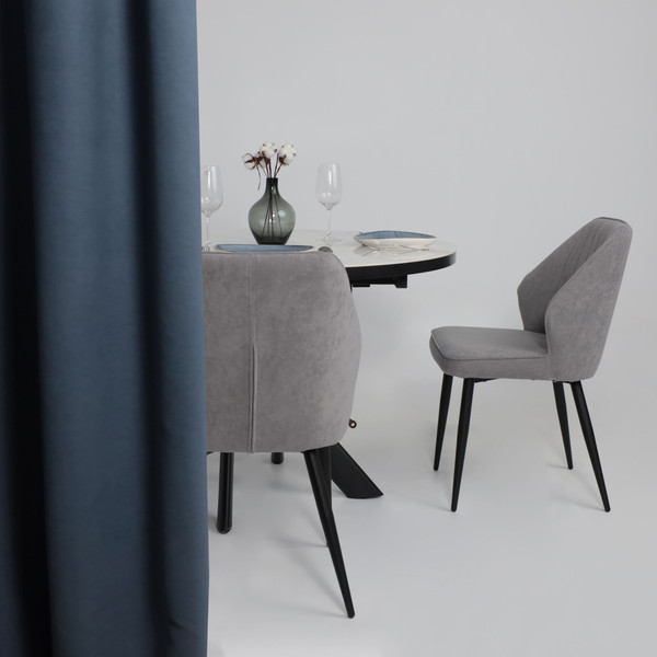 Изображение товара Обеденный стол Мамадома Ronaldo-120 круглый раздвижной 120-160 (Patagonoa Bianco Gloss Premium Cer/черный)