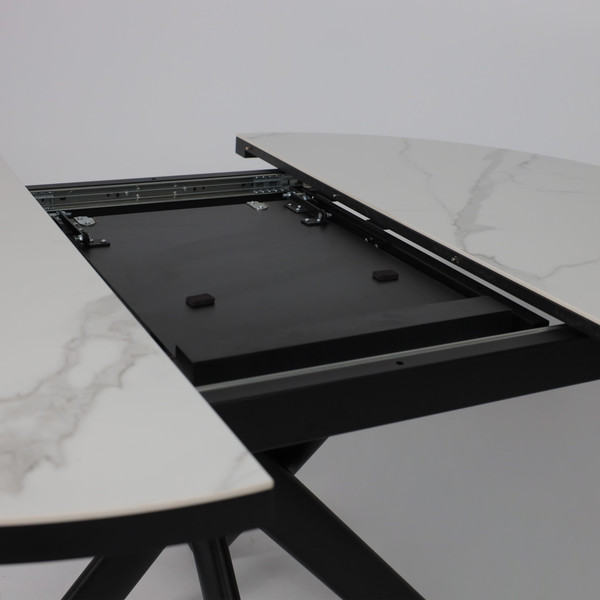 Изображение товара Обеденный стол Мамадома Ronaldo-120 круглый раздвижной 120-160 (Patagonoa Bianco Gloss Premium Cer/черный)