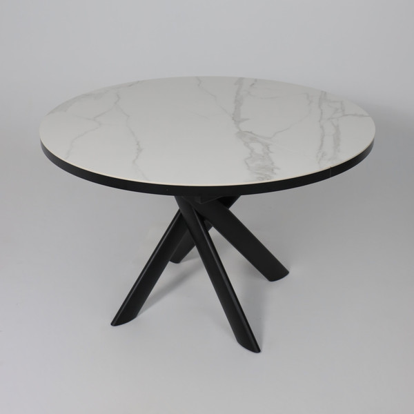 Изображение товара Обеденный стол Мамадома Ronaldo-120 круглый раздвижной 120-160 (Patagonoa Bianco Gloss Premium Cer/черный)