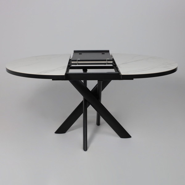 Изображение товара Обеденный стол Мамадома Ronaldo-120 круглый раздвижной 120-160 (Patagonoa Bianco Gloss Premium Cer/черный)