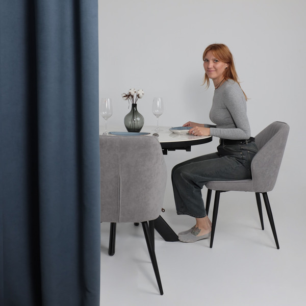 Изображение товара Обеденный стол Мамадома Ronaldo-120 круглый раздвижной 120-160 (Patagonoa Bianco Gloss Premium Cer/черный)