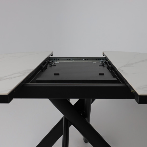 Изображение товара Обеденный стол Мамадома Ronaldo-120 круглый раздвижной 120-160 (Patagonoa Bianco Gloss Premium Cer/черный)