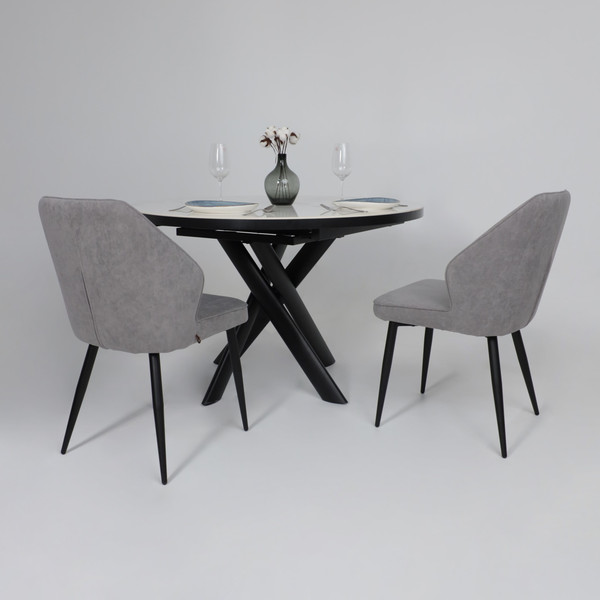 Изображение товара Обеденный стол Мамадома Ronaldo-120 круглый раздвижной 120-160 (Patagonoa Bianco Gloss Premium Cer/черный)