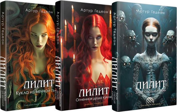 Изображение товара Набор книг Эксмо Лилит. Злое сердце куклы. Огненная душа. Кукла из вечной тьмы (Гедеон Артур)