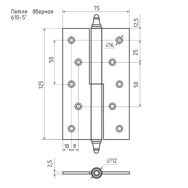 Изображение товара Комплект петель дверных Нора-М 610-5 125x75x2.5 AC (левая, старая медь покр.)