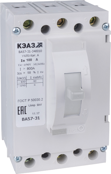 Изображение товара Выключатель автоматический КЭАЗ ВА57-31-330010-63А-400-690AC-УХЛ3 / 122499