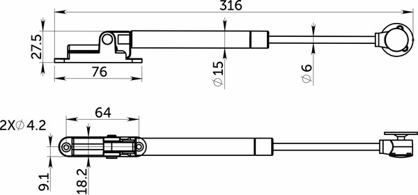 Изображение товара Газовый лифт мебельный AKS Верхний 120N с доводчиком / 115 569 (серый)