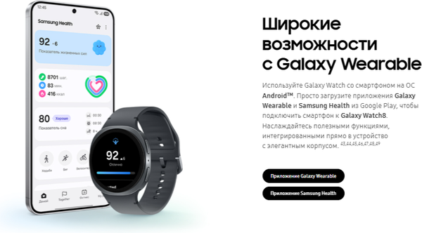 Изображение товара Умные часы Samsung Galaxy Watch 8 44mm LTE / SM-L335FDAACAU (графит)