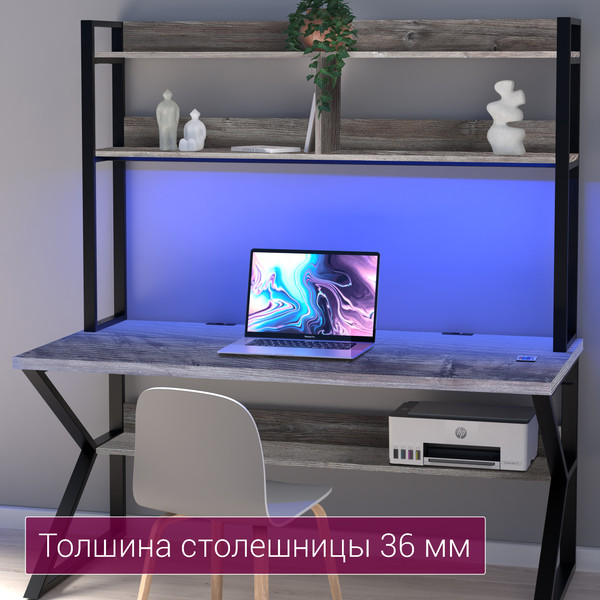 Изображение товара Письменный стол Millwood Кембридж 1600х800 / 51664_pas_ch_6 (сосна пасадена/металл черный)