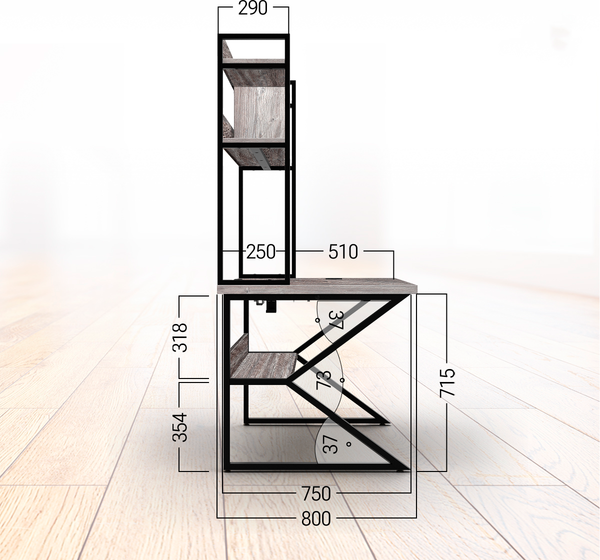 Изображение товара Письменный стол Millwood Кембридж 1600х800 / 51664_pas_ch_6 (сосна пасадена/металл черный)