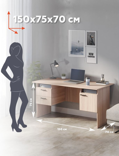 Изображение товара Письменный стол Polini Kids Home Vector 109 с 2 ящиками и полкой (ясень шимо светлый)