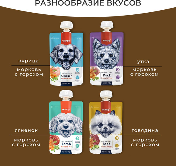 Изображение товара Лакомство для собак Wanpy Мясное пюре из говядины (90г)