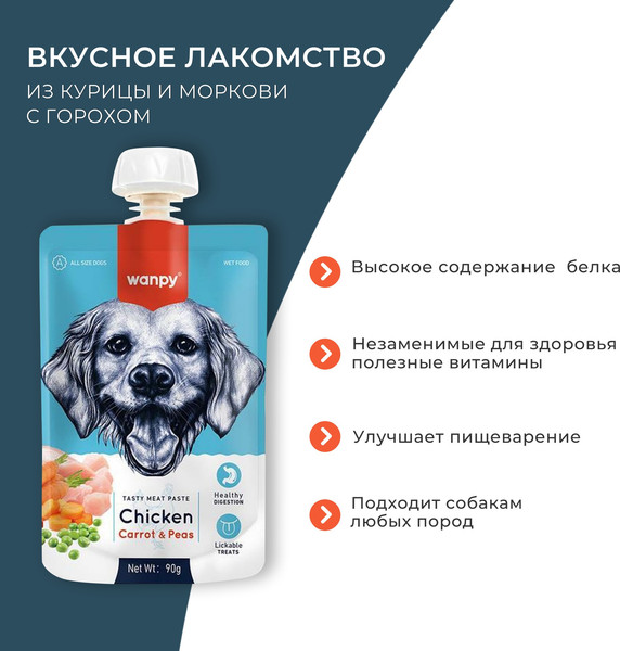 Изображение товара Лакомство для собак Wanpy Мясное пюре из курицы (90г)