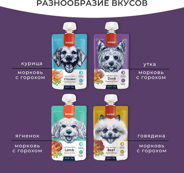 Изображение товара Лакомство для собак Wanpy Мясное пюре из утки (90г)