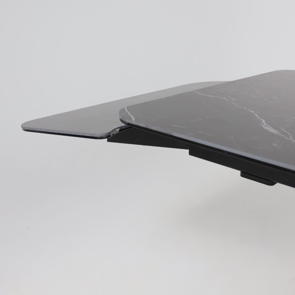 Изображение товара Обеденный стол Аврора Рейн New 1400-2040x900 (камень черный Greys Black/черный матовый)