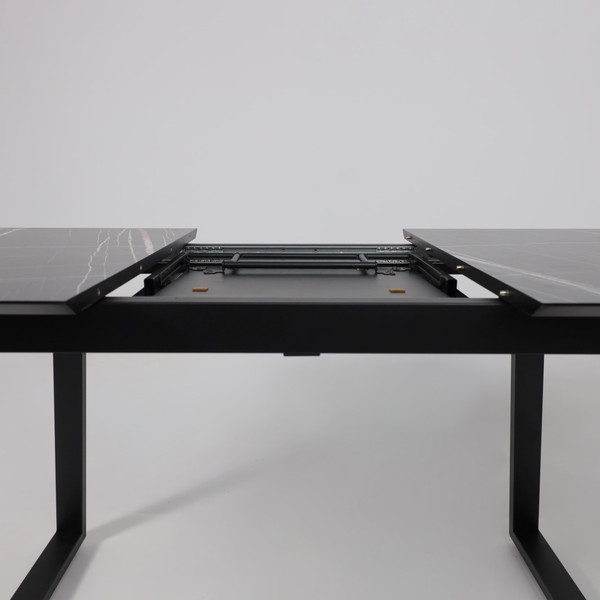 Изображение товара Обеденный стол LEPREMO AV 1208 HPL+МДФ раздвижной 1200-1600x800 (черный тунис/черный)