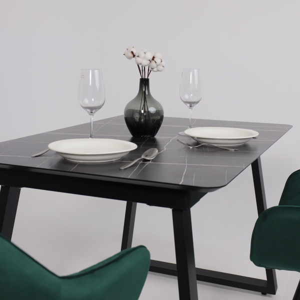 Изображение товара Обеденный стол LEPREMO AV 1208 HPL+МДФ раздвижной 1200-1600x800 (черный тунис/черный)