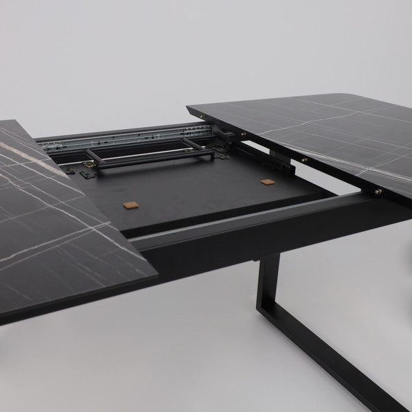 Изображение товара Обеденный стол LEPREMO AV 1208 HPL+МДФ раздвижной 1200-1600x800 (черный тунис/черный)