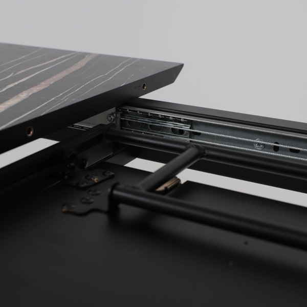 Изображение товара Обеденный стол LEPREMO AV 1208 HPL+МДФ раздвижной 1200-1600x800 (черный тунис/черный)