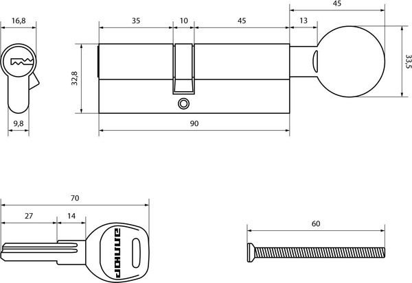 Изображение товара Цилиндровый механизм замка Аллюр HD FG 90-5К CP 35x10x45G (хром)