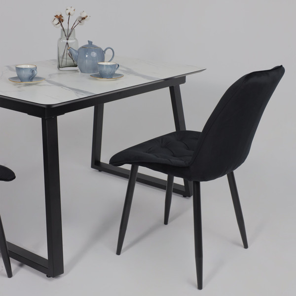 Изображение товара Обеденный стол LEPREMO AV 1208 HPL+МДФ раздвижной 1200-1600x800 (мрамор белый/черный)