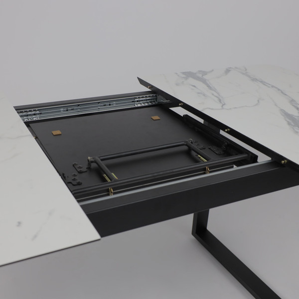 Изображение товара Обеденный стол LEPREMO AV 1208 HPL+МДФ раздвижной 1200-1600x800 (мрамор белый/черный)