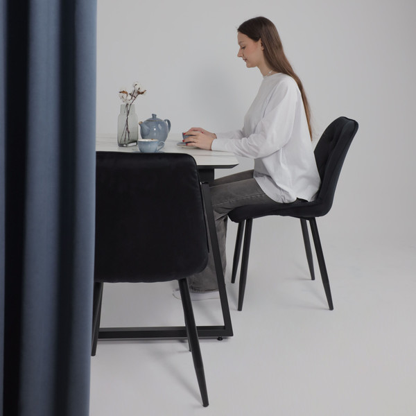 Изображение товара Обеденный стол LEPREMO AV 1208 HPL+МДФ раздвижной 1200-1600x800 (мрамор белый/черный)