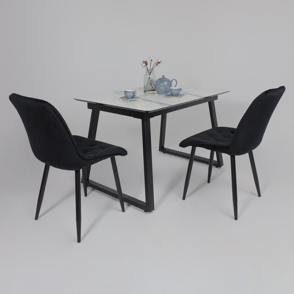 Изображение товара Обеденный стол LEPREMO AV 1208 HPL+МДФ раздвижной 1200-1600x800 (мрамор белый/черный)