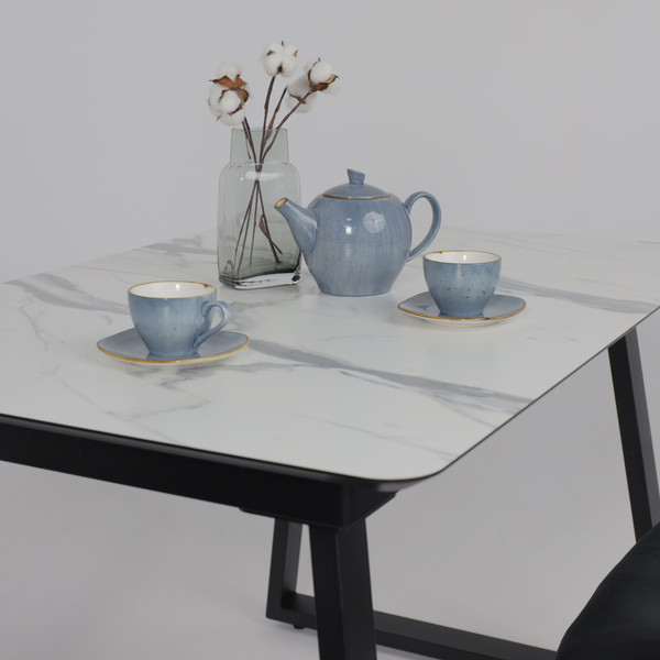 Изображение товара Обеденный стол LEPREMO AV 1208 HPL+МДФ раздвижной 1200-1600x800 (мрамор белый/черный)