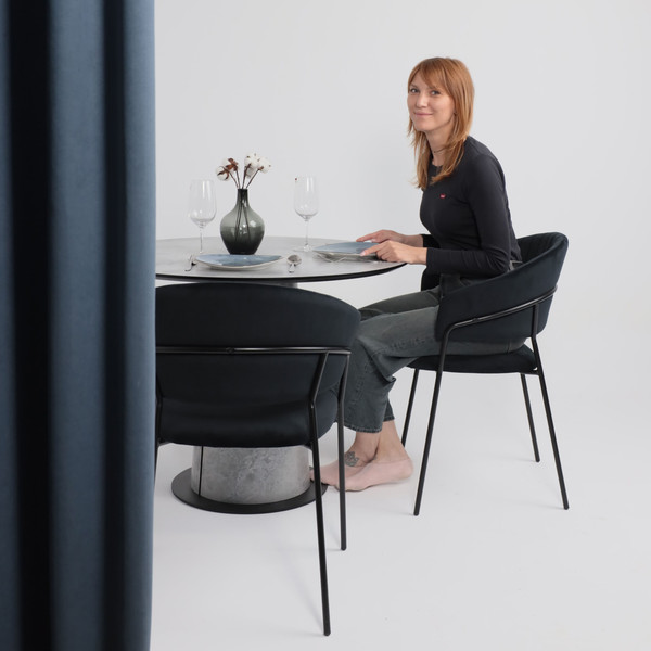 Изображение товара Обеденный стол LEPREMO AV 1317 HPL+МДФ 1000 (мрамор марквина синий/черный)