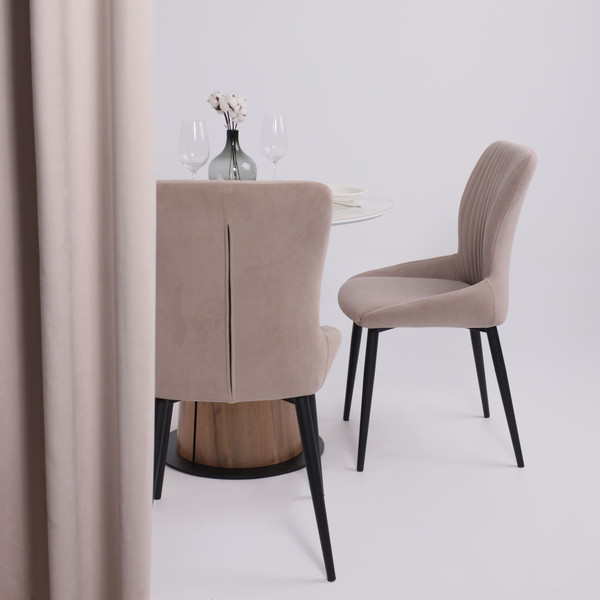 Изображение товара Обеденный стол LEPREMO AV 2317 МДФ+керамика 900 (белый глянцевый Carla Larkin/черный+HPL дуб вотан)